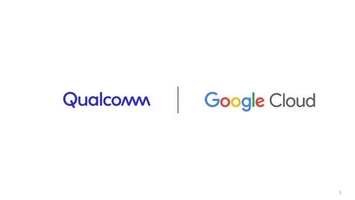 Qualcomm and Google Cloud logos side by side on a white slide separated by a vertical line